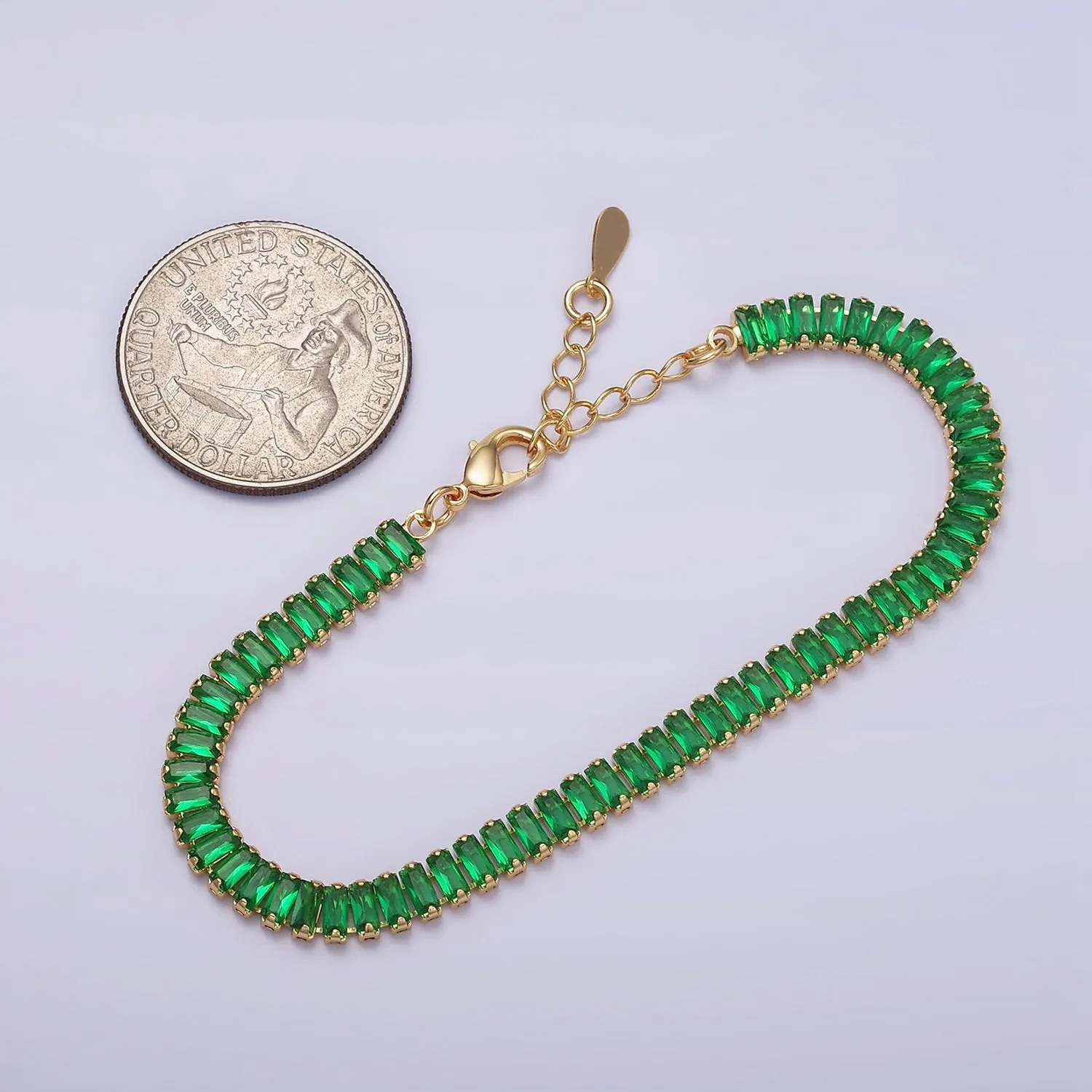 Gold Filled Tennis Bracelet, Baguette Emerald Green, Pink, Clear Pave CZ Bracelet for WA1764 WA1765 WA1766