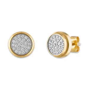 Gold Ion Plated Stainless Steel Circle Shaped Earrings with Diamond and Friction Back