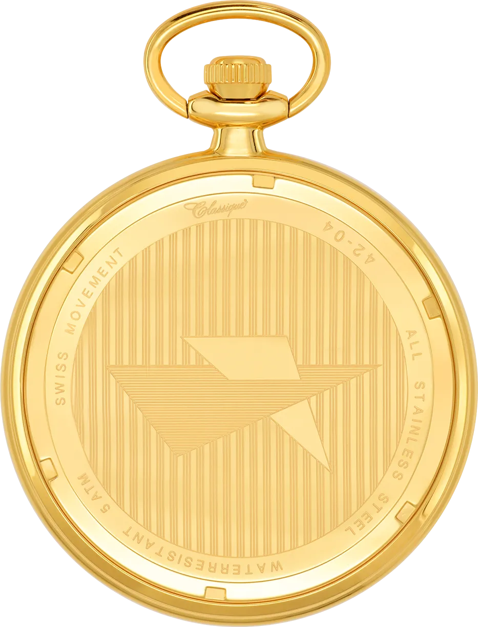 Gold Plated Open Black Dial Pocket Watch