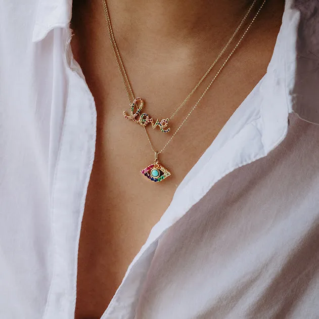 Gold Rainbow & Turquoise Extra Large Bezel Eye Charm