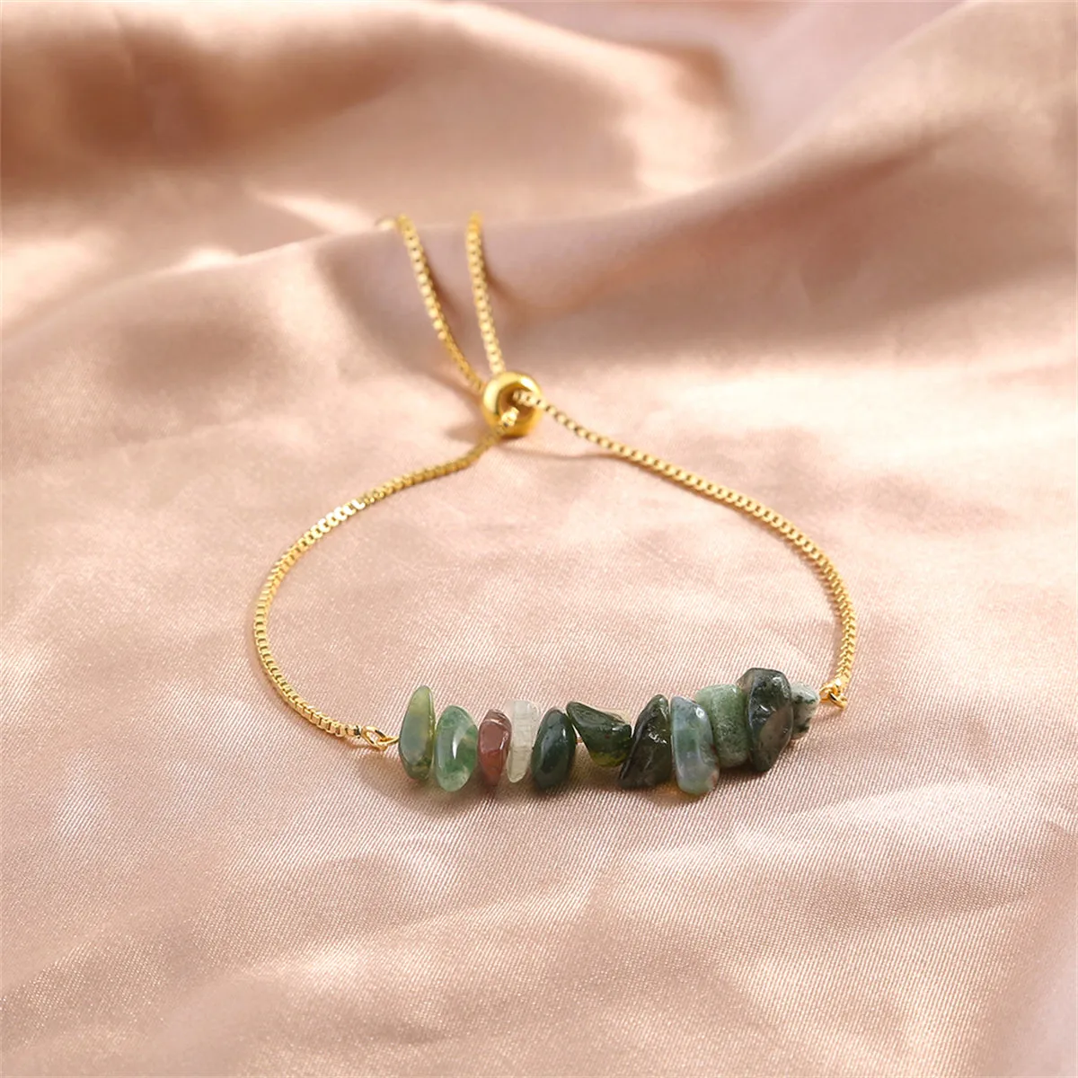 Gray & Green Resin 18K Gold-Plated Adjustable Bracelet