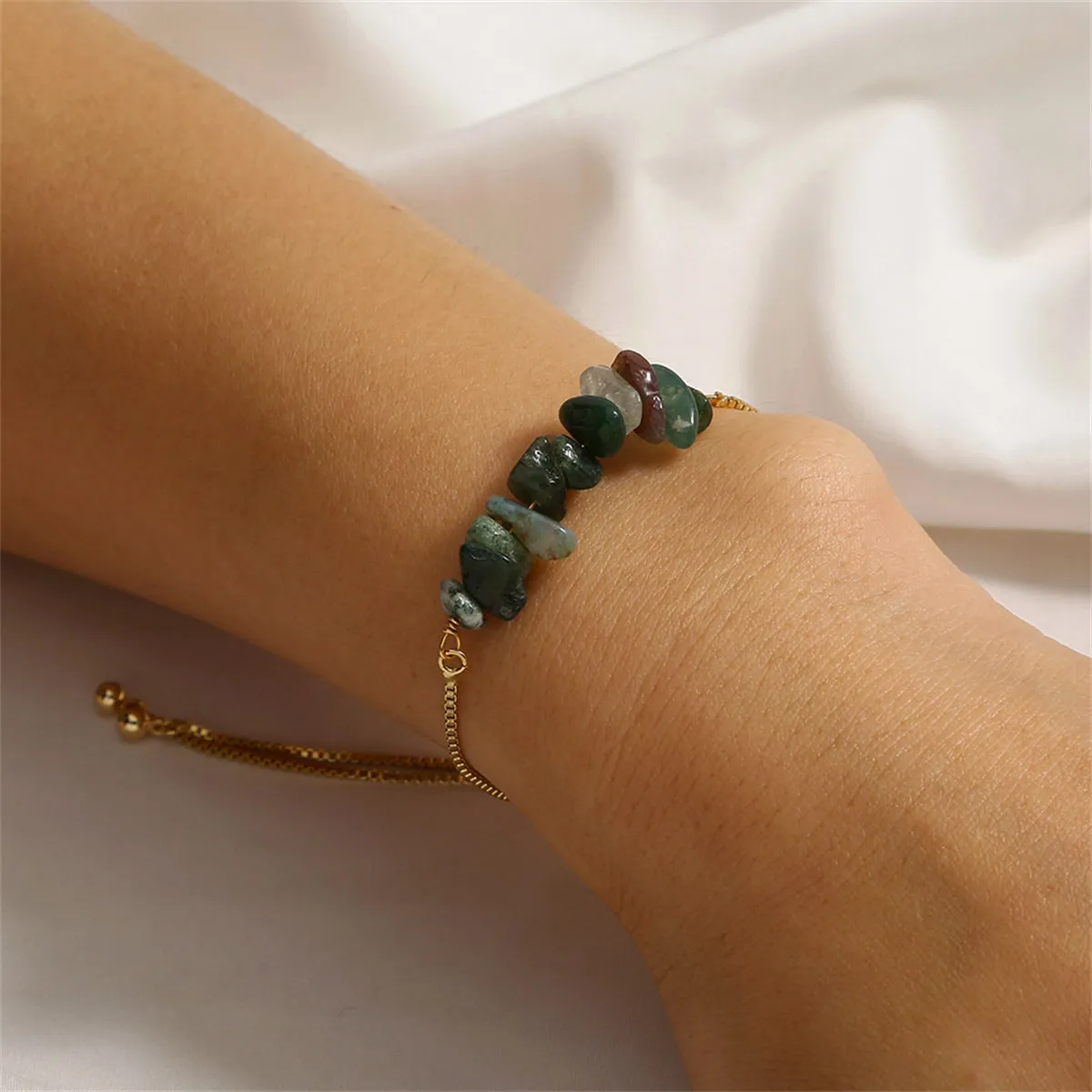 Gray & Green Resin 18K Gold-Plated Adjustable Bracelet