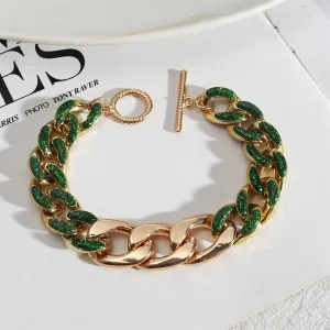 Green Enamel & 18K Gold-Plated Curb Chain Toggle Bracelet