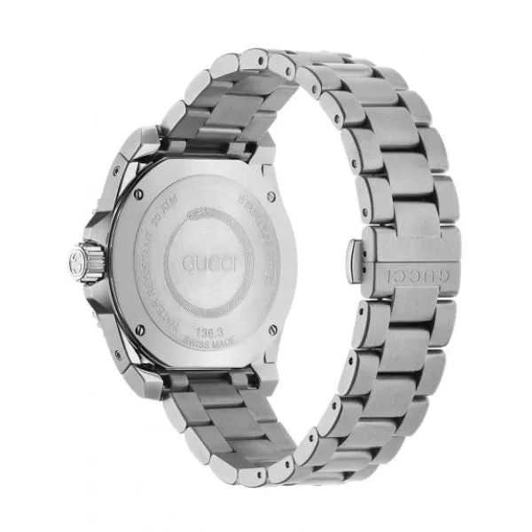 Gucci Dive Silver Stainless Steel Black Dial Quartz Watch for Gents- GUCCI YA136301B