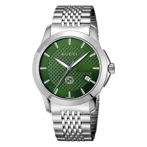 Gucci G-Timeless Silver Stainless Steel Green Dial Quartz Watch for Gents - YA1264108