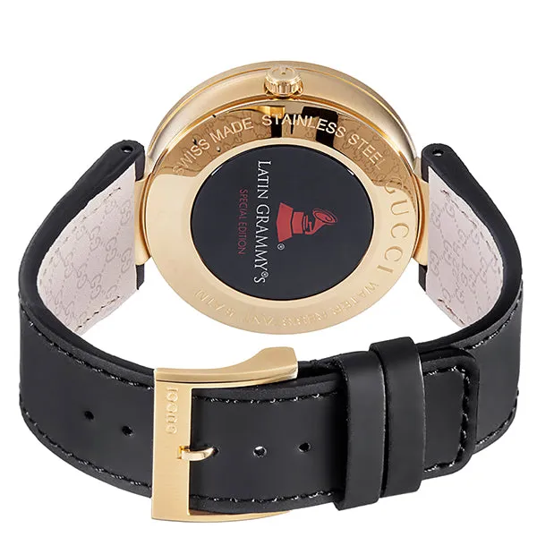 Gucci Interlocking Latin Grammy XL Special Edition Black Leather Black Dial Quartz Watch for Gents- GUCCI YA133208