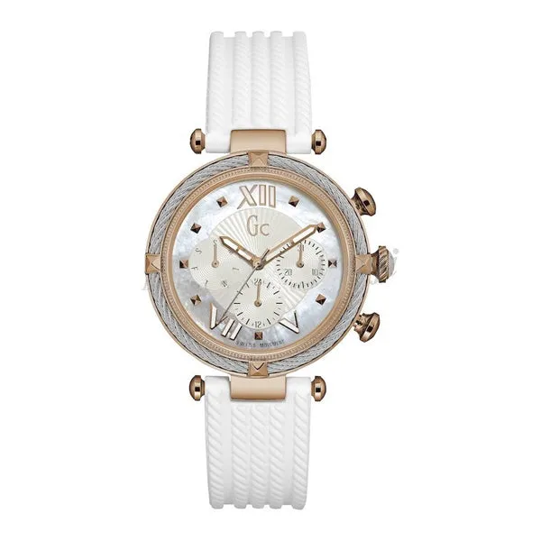 Guess Collection Cable Chic White Rubber Strap Mother of pearl Dial Chronograph Quartz Watch for Ladies - Y16004L1
