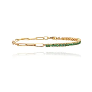 Half & Half Gemstone Tennis Paperclip Bracelet