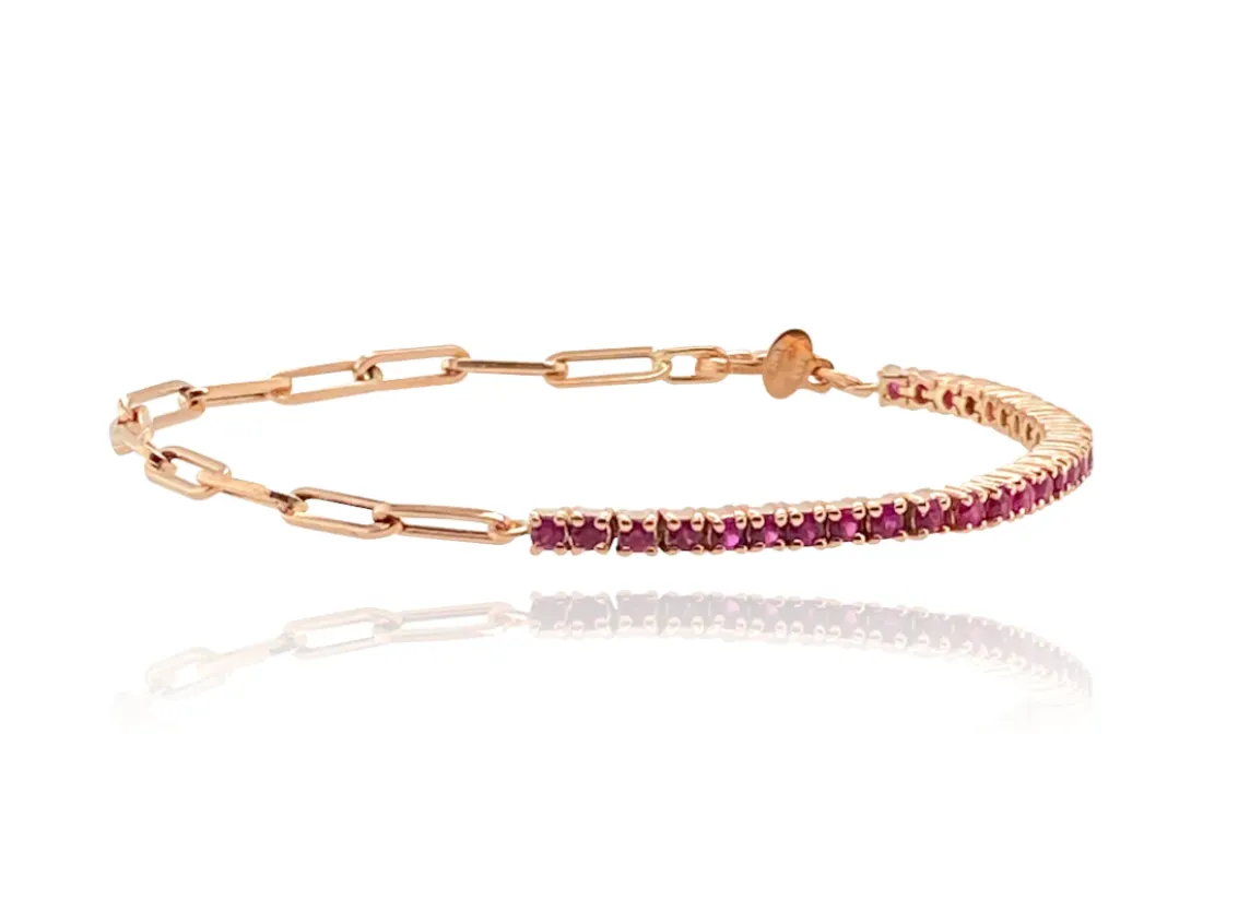 Half & Half Gemstone Tennis Paperclip Bracelet