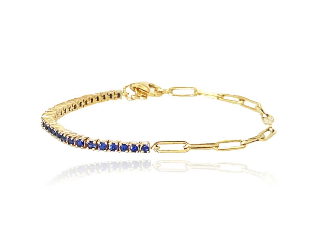 Half & Half Gemstone Tennis Paperclip Bracelet