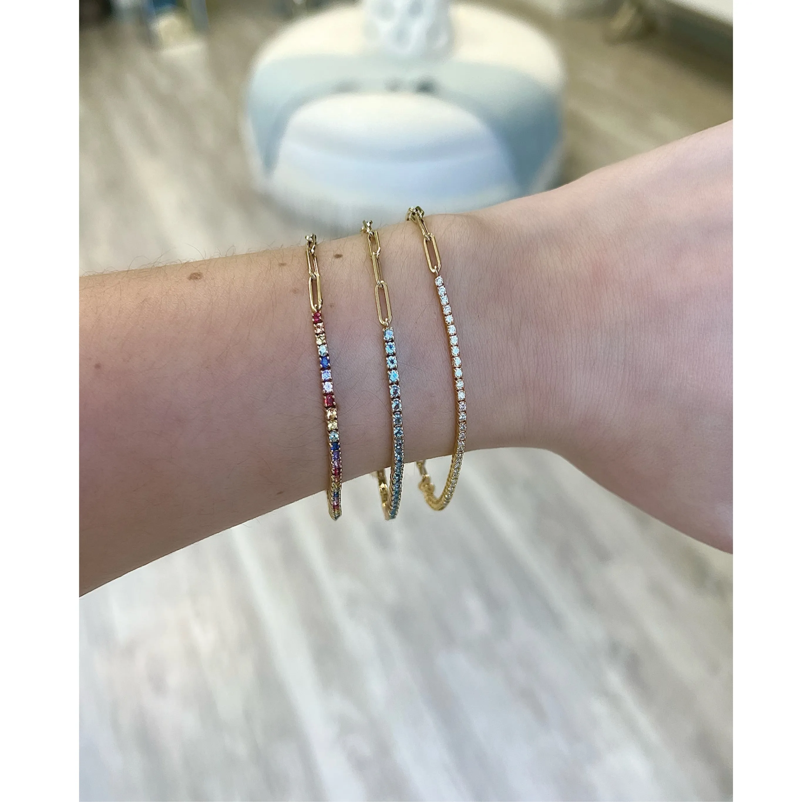 Half & Half Gemstone Tennis Paperclip Bracelet