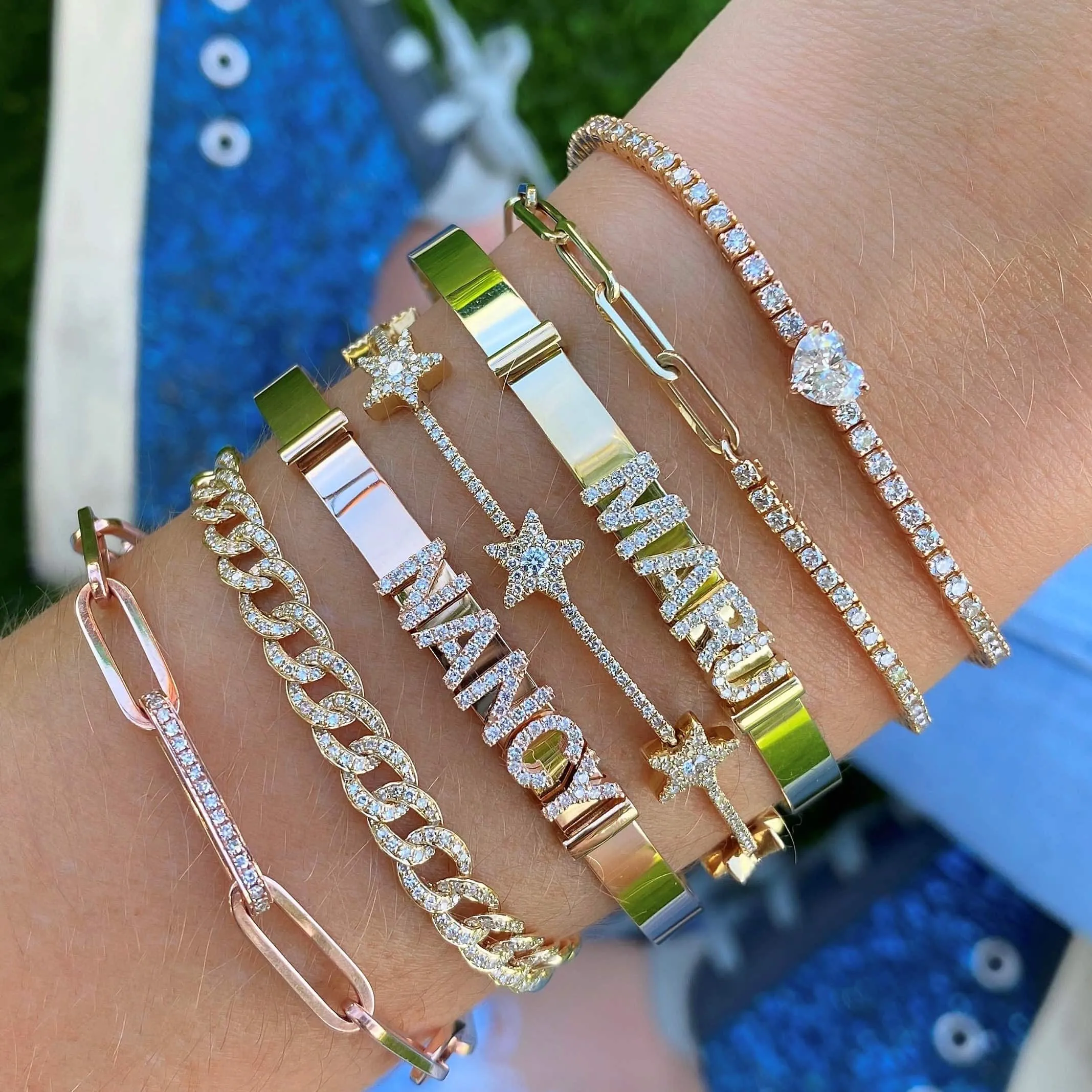 Half and Half Diamond Tennis Paperclip Bracelet