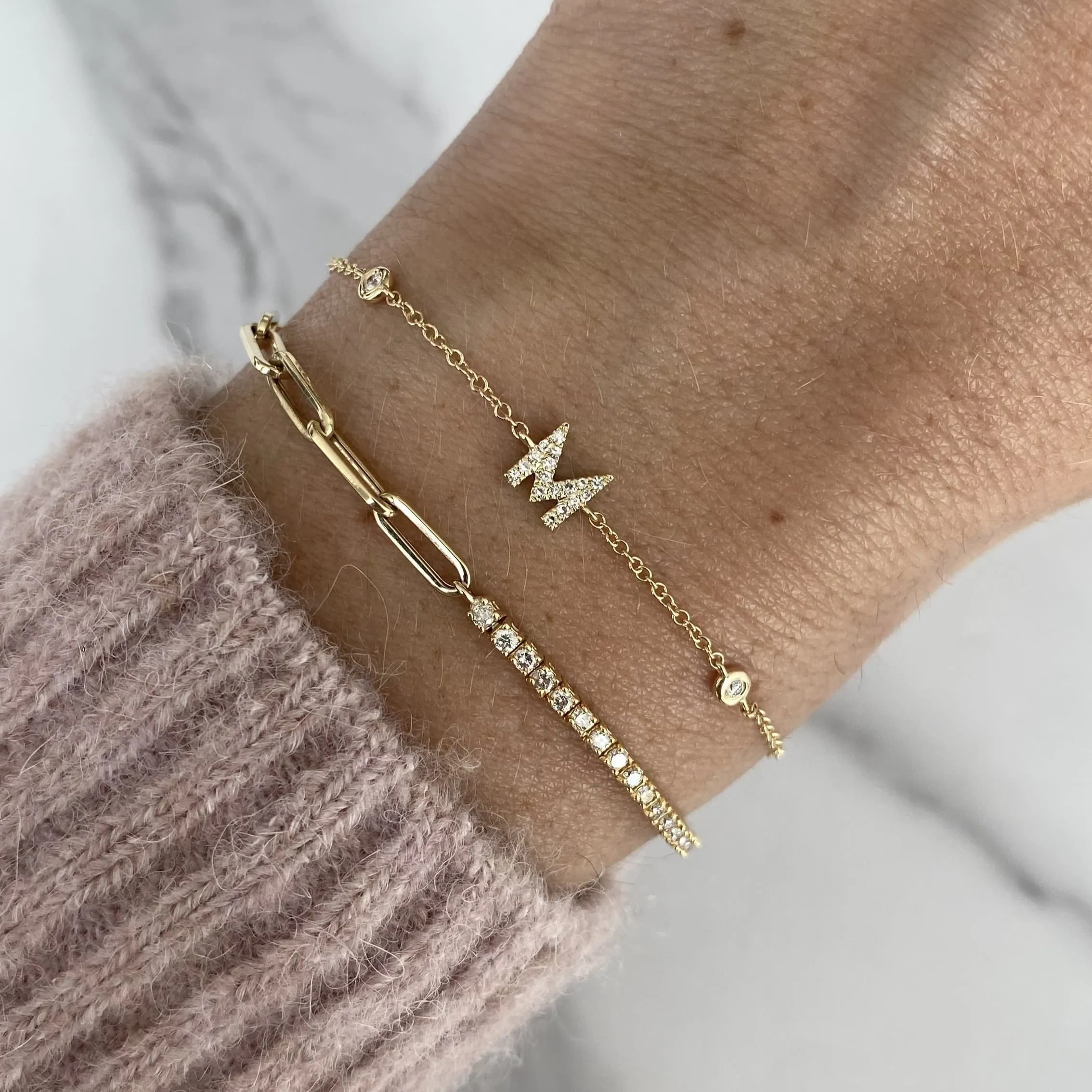 Half and Half Diamond Tennis Paperclip Bracelet