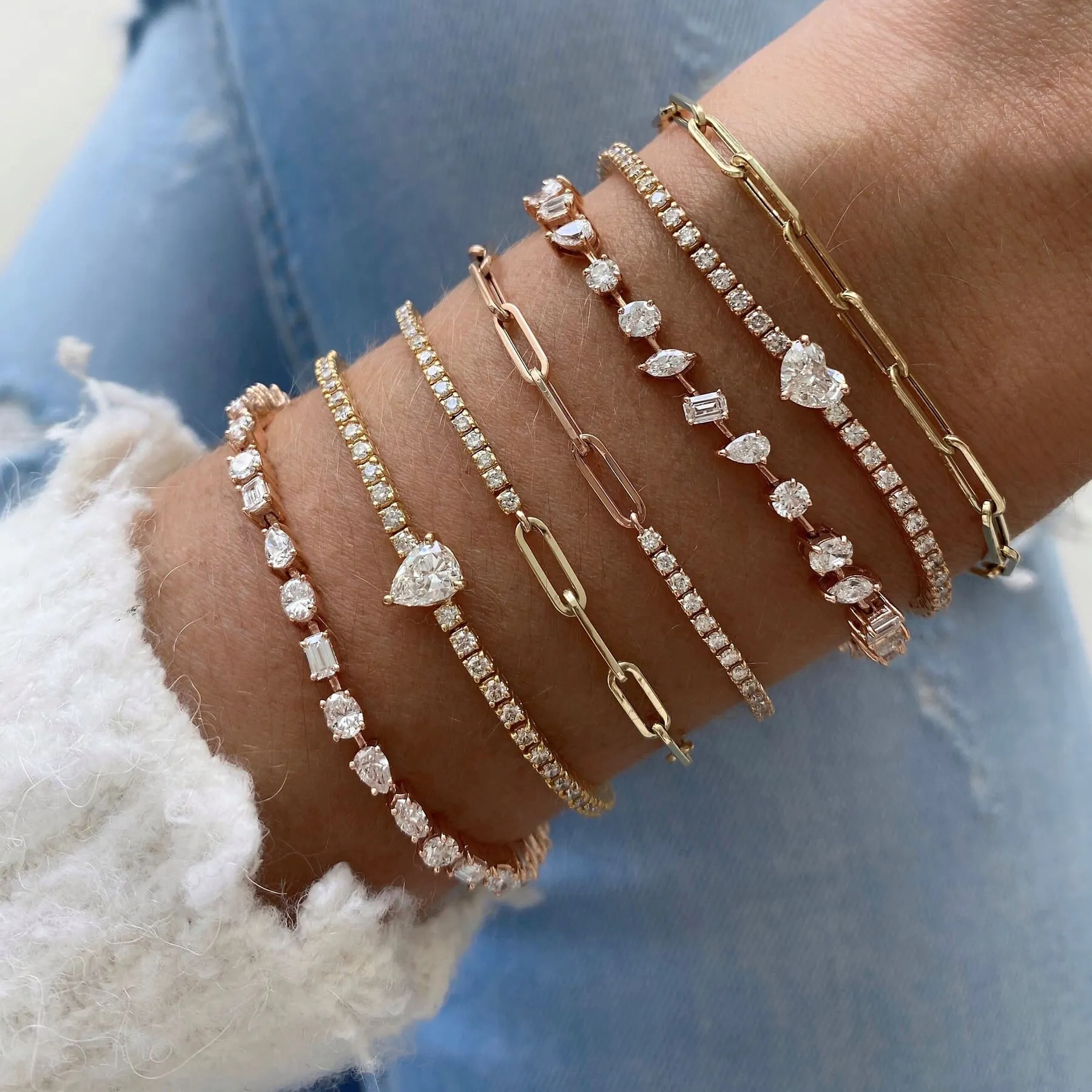 Half and Half Diamond Tennis Paperclip Bracelet