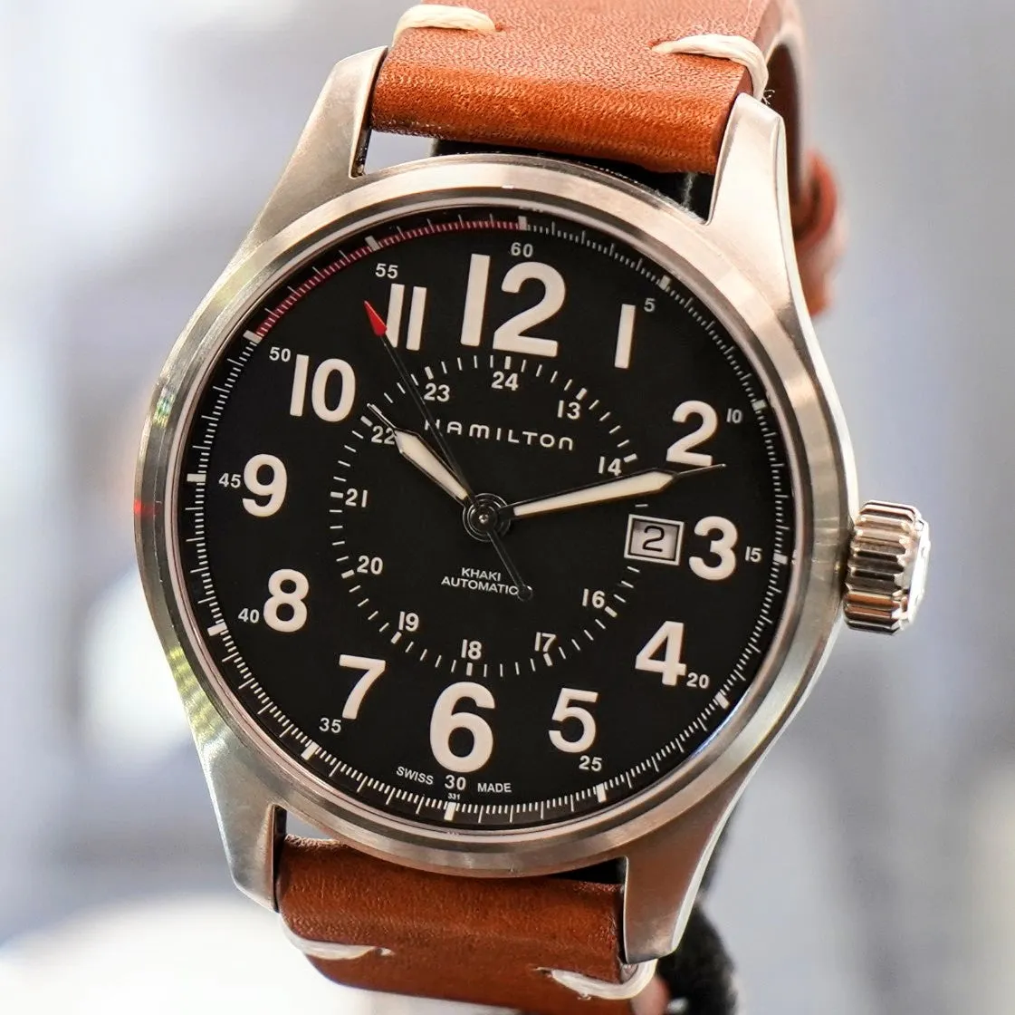 HAMILTON Khaki Field Officer Auto Watch H706150 44mm Black Dial Wristwatch  - In Double Box!