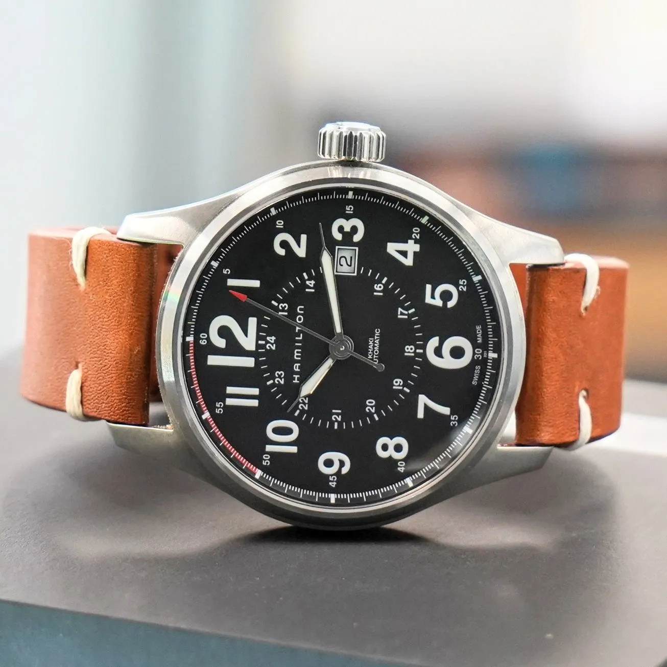 HAMILTON Khaki Field Officer Auto Watch H706150 44mm Black Dial Wristwatch  - In Double Box!