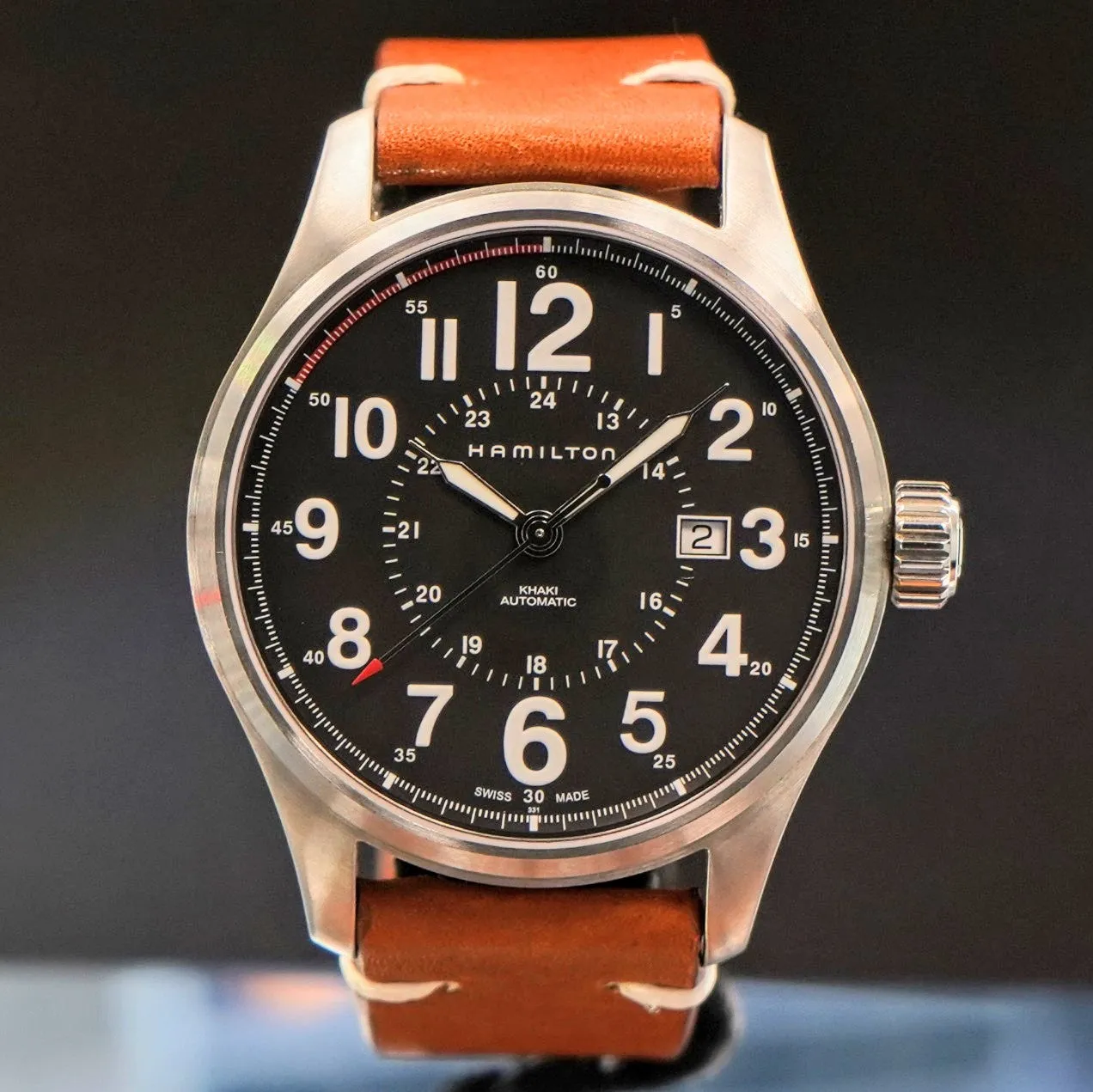 HAMILTON Khaki Field Officer Auto Watch H706150 44mm Black Dial Wristwatch  - In Double Box!