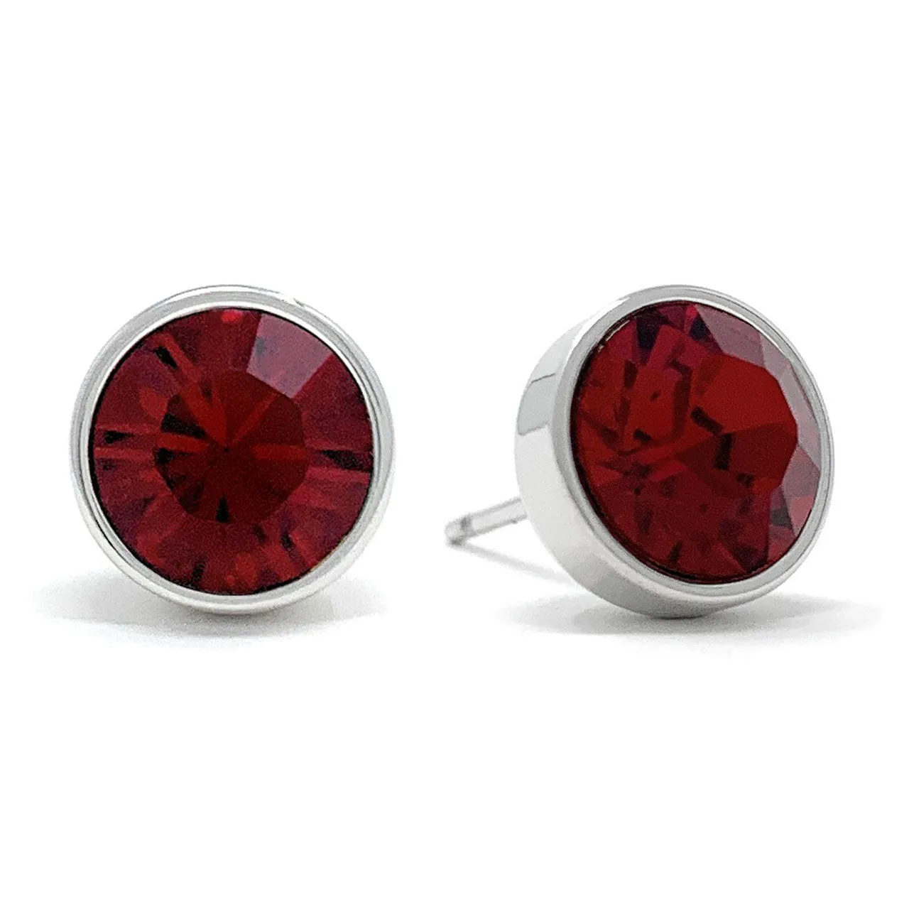 Harley Stud Earrings with Red Siam Round Crystals from Swarovski Silver Toned Rhodium Plated