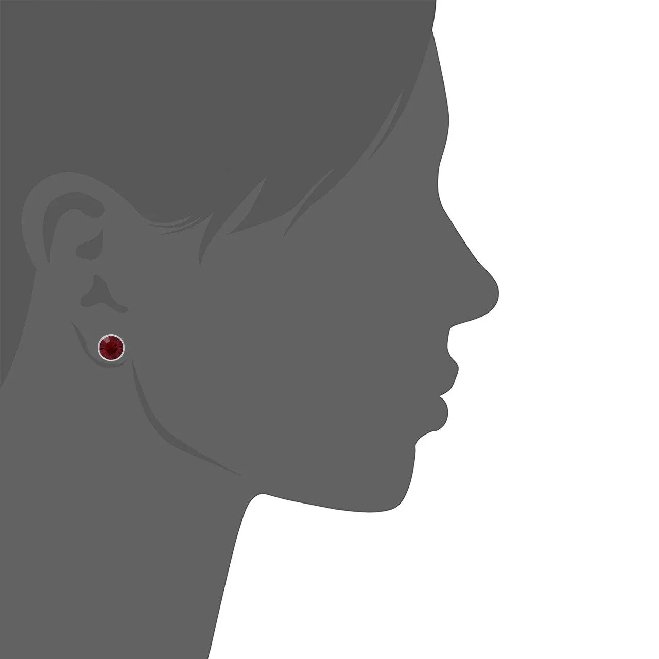 Harley Stud Earrings with Red Siam Round Crystals from Swarovski Silver Toned Rhodium Plated