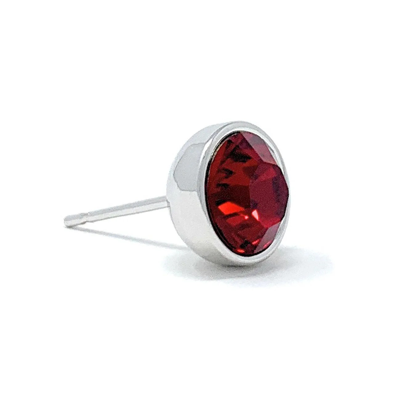 Harley Stud Earrings with Red Siam Round Crystals from Swarovski Silver Toned Rhodium Plated