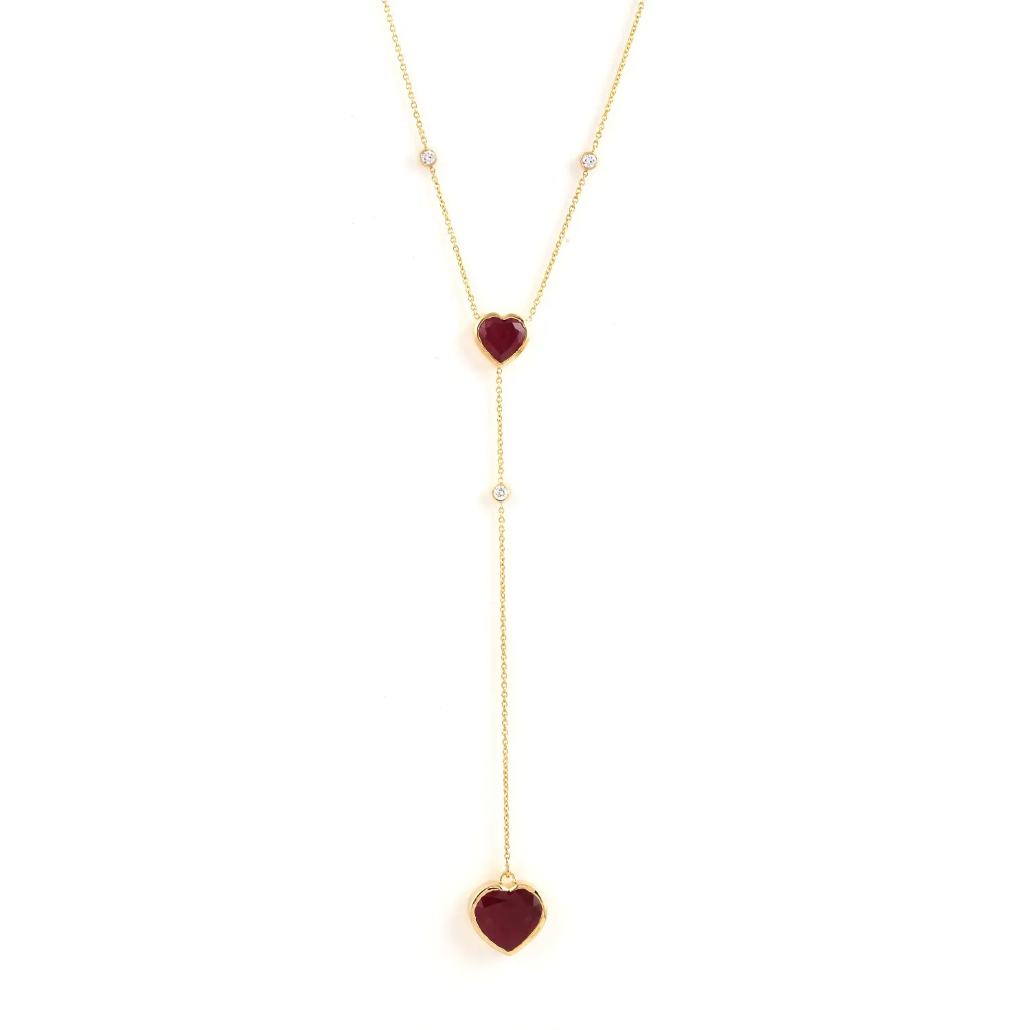 Heart Cut Ruby Pave Natural Diamond In Yellow Gold Princess Necklace For Wedding