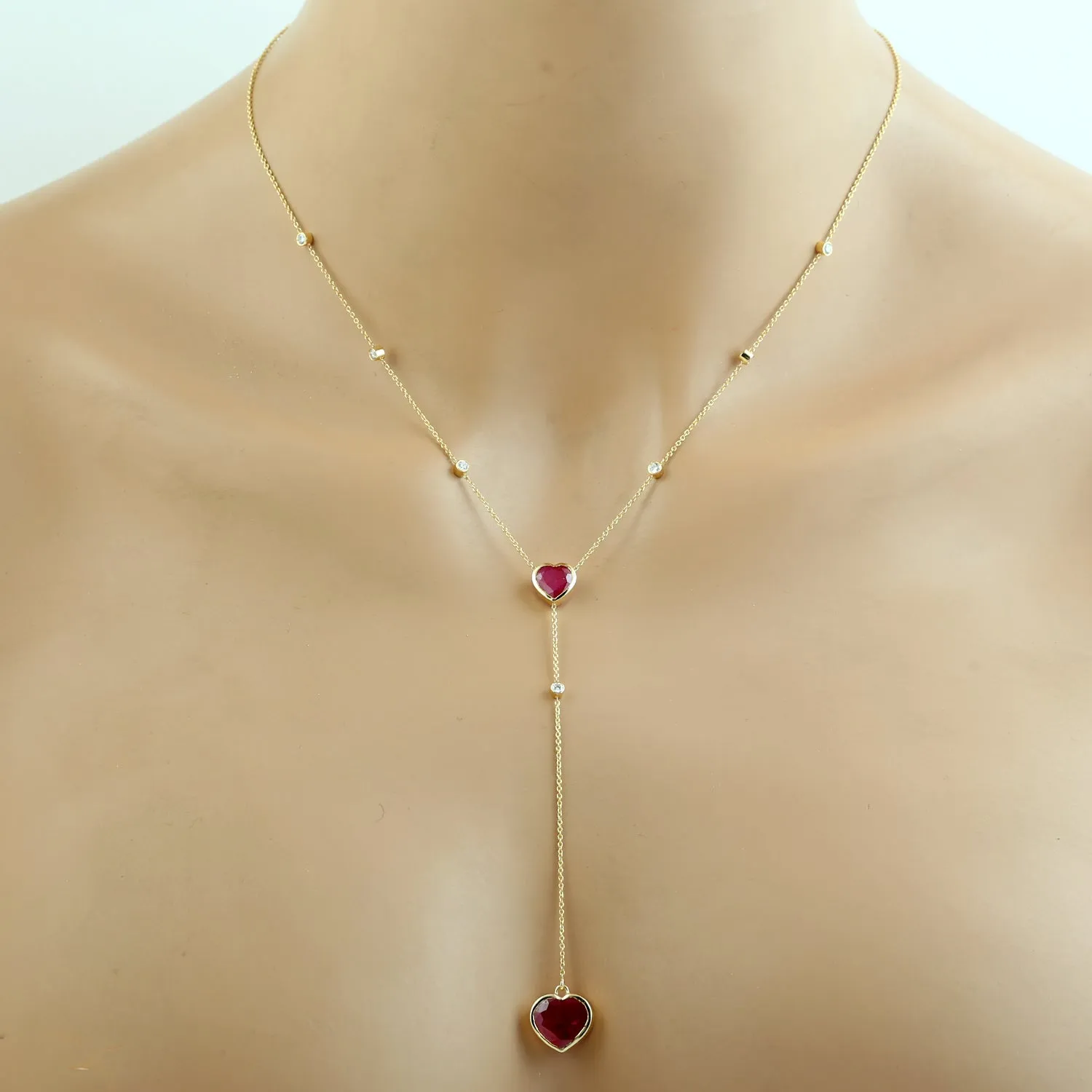 Heart Cut Ruby Pave Natural Diamond In Yellow Gold Princess Necklace For Wedding