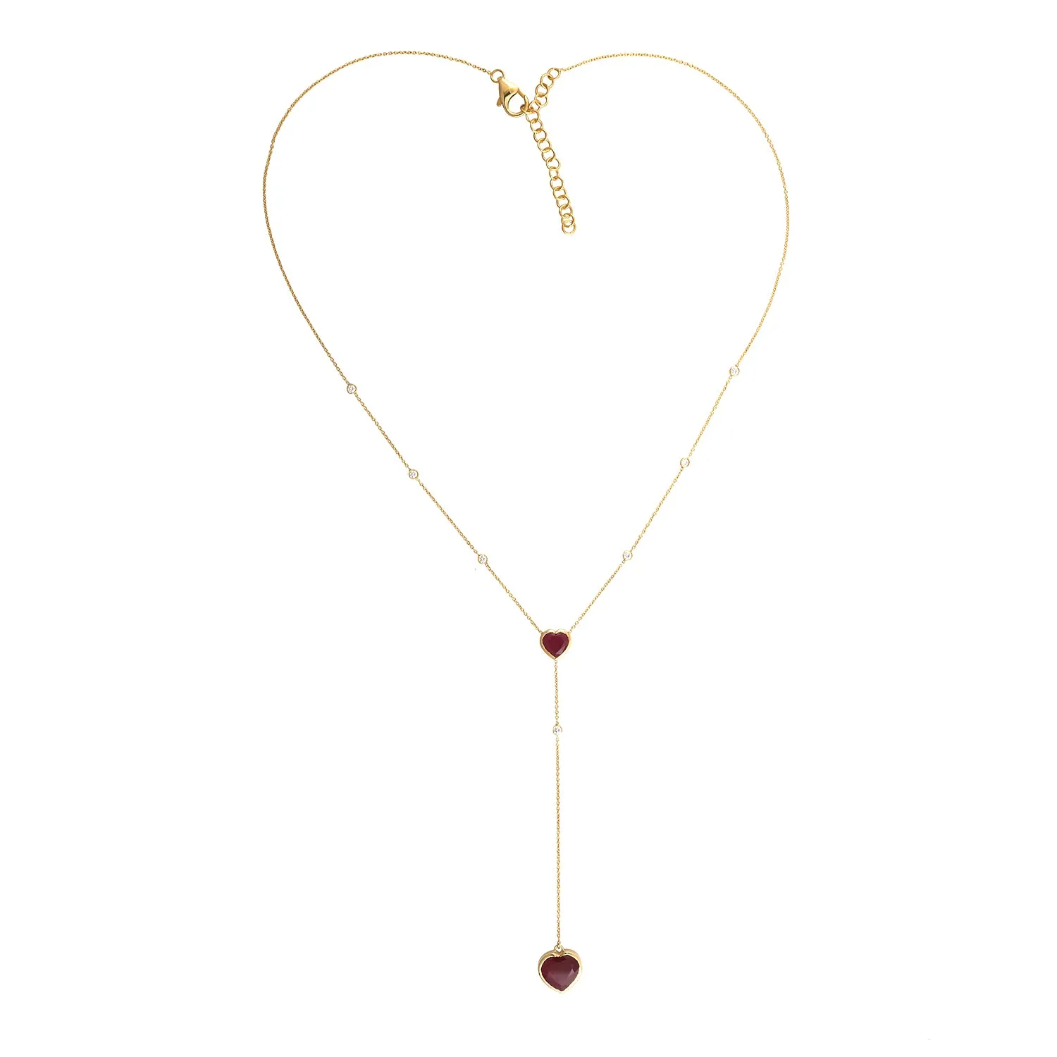Heart Cut Ruby Pave Natural Diamond In Yellow Gold Princess Necklace For Wedding