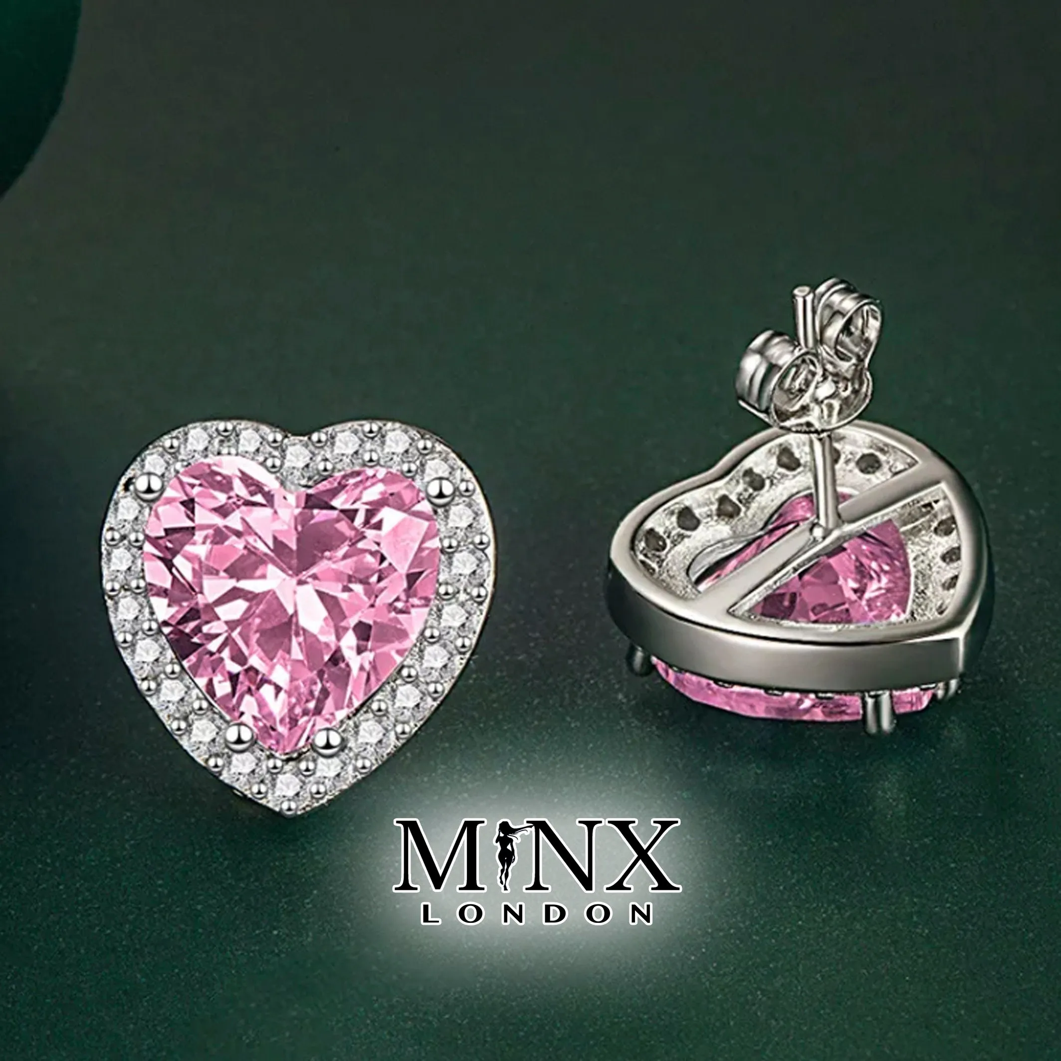 Heart Earrings | Heart Shape Earrings | Diamond Heart Earrings | Coloured Diamond Heart Ear Studs | Ear Studs | Heart Ear Studs | Womens