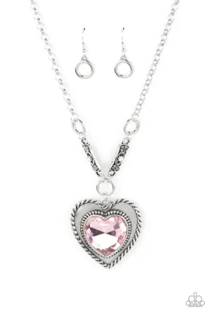 Heart Full of Fabulous - Pink - Oversized Gem Pendant Paparazzi Short Necklace