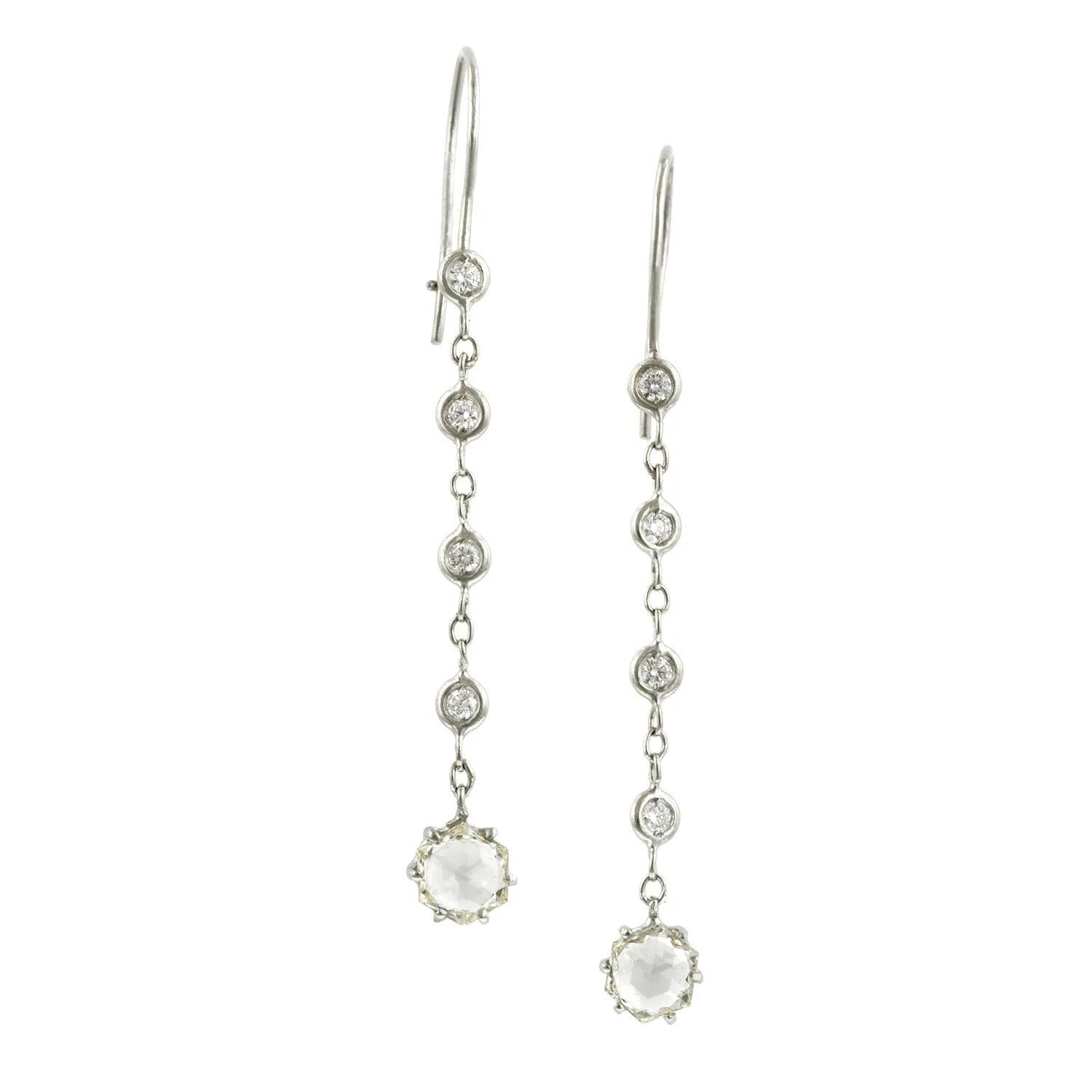 Hexagonal Rose Cut Diamond Drop Earrings