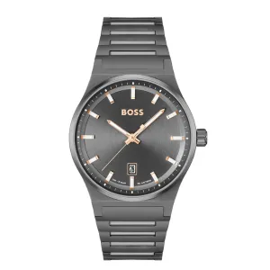 Hugo Boss Candor Grey Stainless Steel Grey Dial Quartz Watch for Gents - Boss 1514078