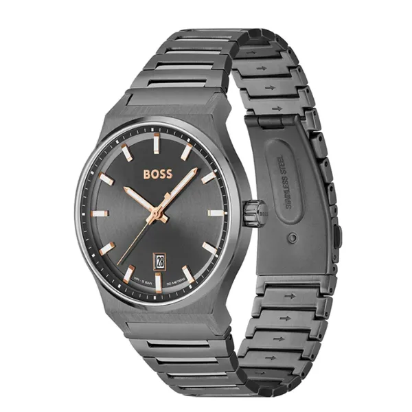 Hugo Boss Candor Grey Stainless Steel Grey Dial Quartz Watch for Gents - Boss 1514078