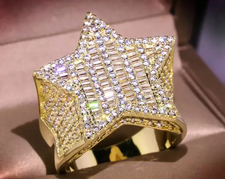 Iced out ring | Star Ring | Iced Star Ring | Gold Star Ring