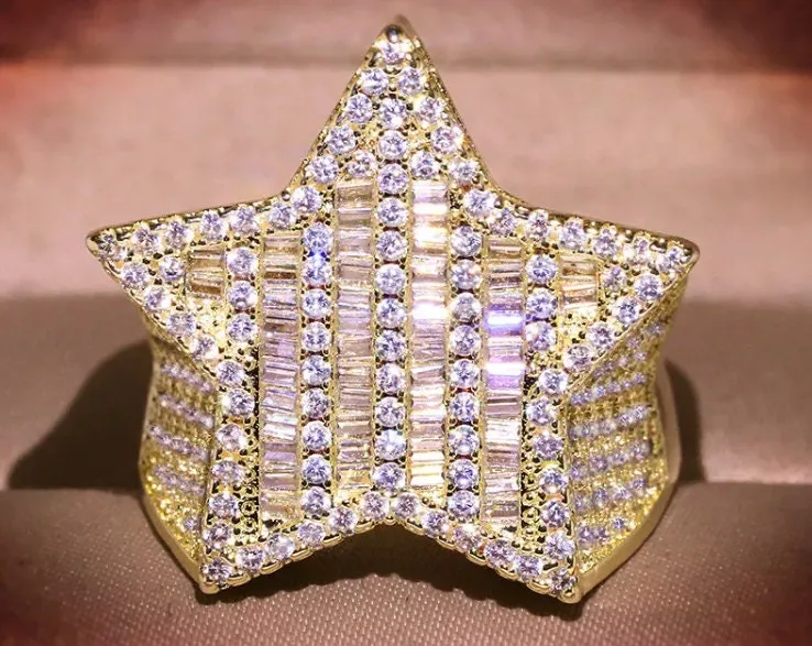 Iced out ring | Star Ring | Iced Star Ring | Gold Star Ring