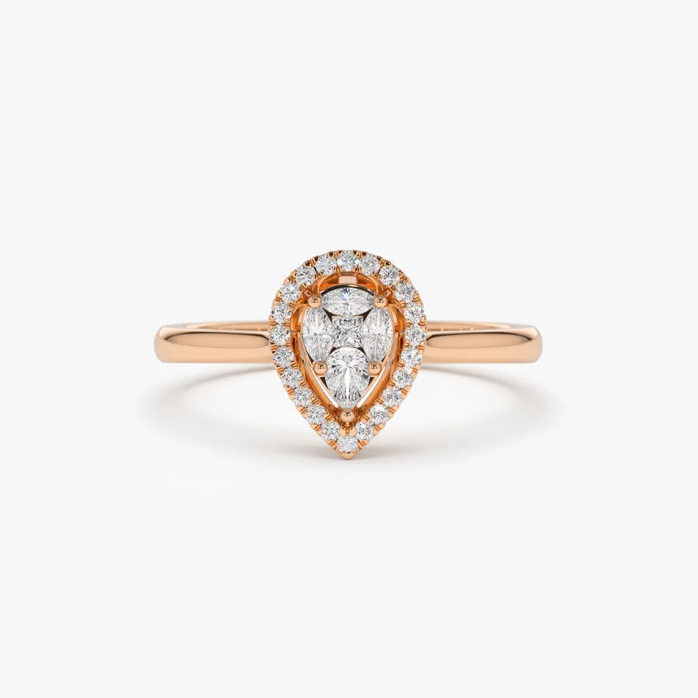 Illusion Set Pear Shape Engagement Ring in 14k