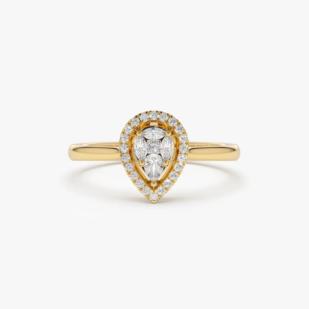 Illusion Set Pear Shape Engagement Ring in 14k