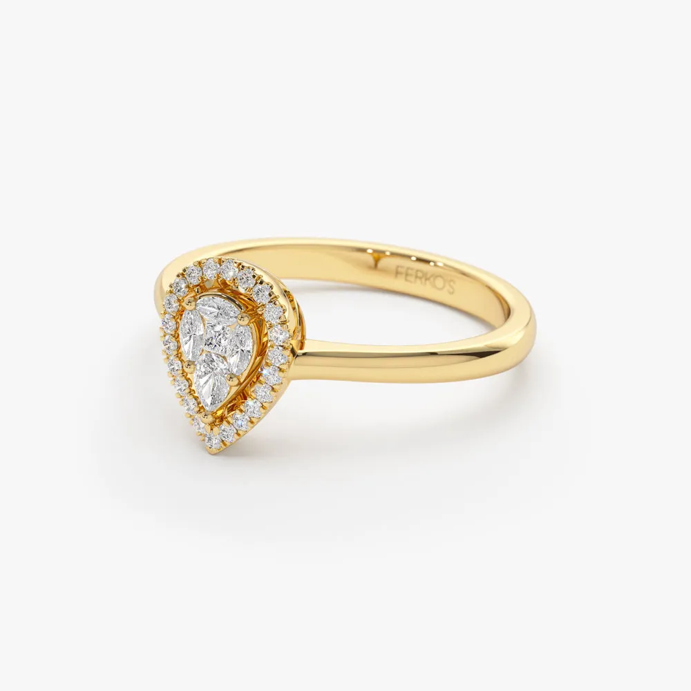 Illusion Set Pear Shape Engagement Ring in 14k