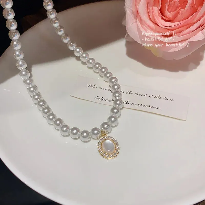Imitation Collar Pearl OT Buckle Necklace
