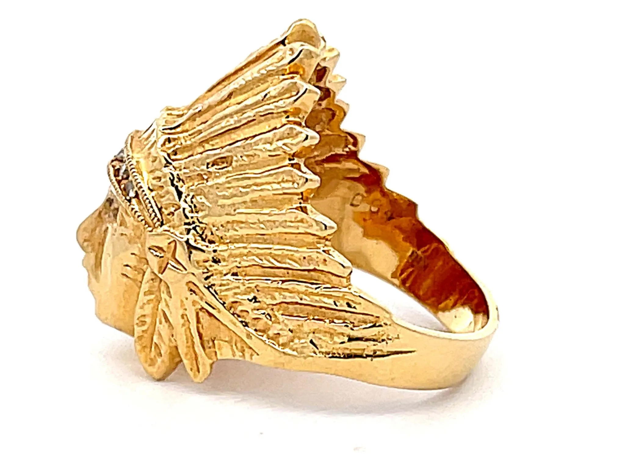 Indian Head Diamond Ring in 18k Yellow Gold