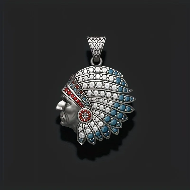 Indian Native Carved Figure Ruby Pendant Necklace