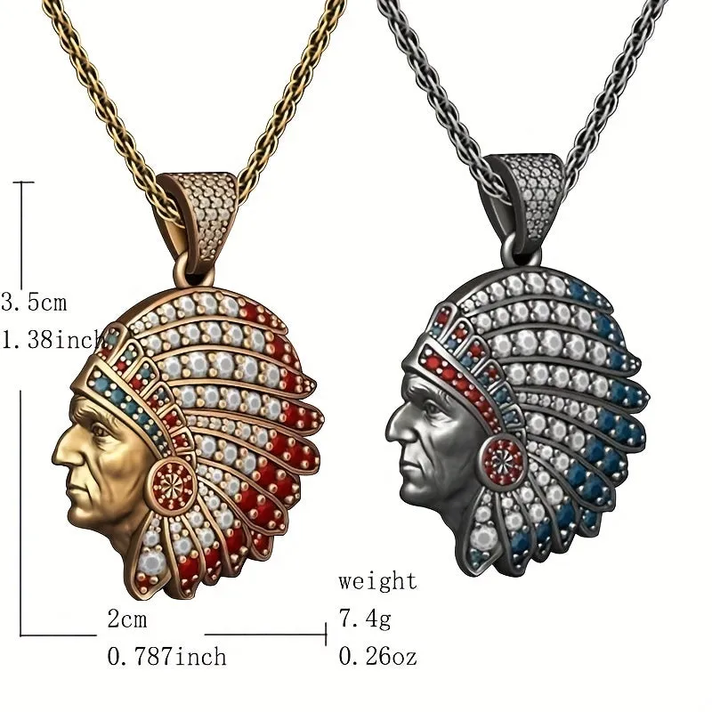 Indian Native Carved Figure Ruby Pendant Necklace