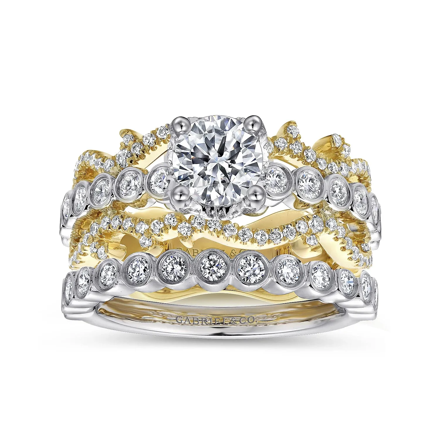Intricate Two Tone Wide Diamond Engagement Ring Mounting