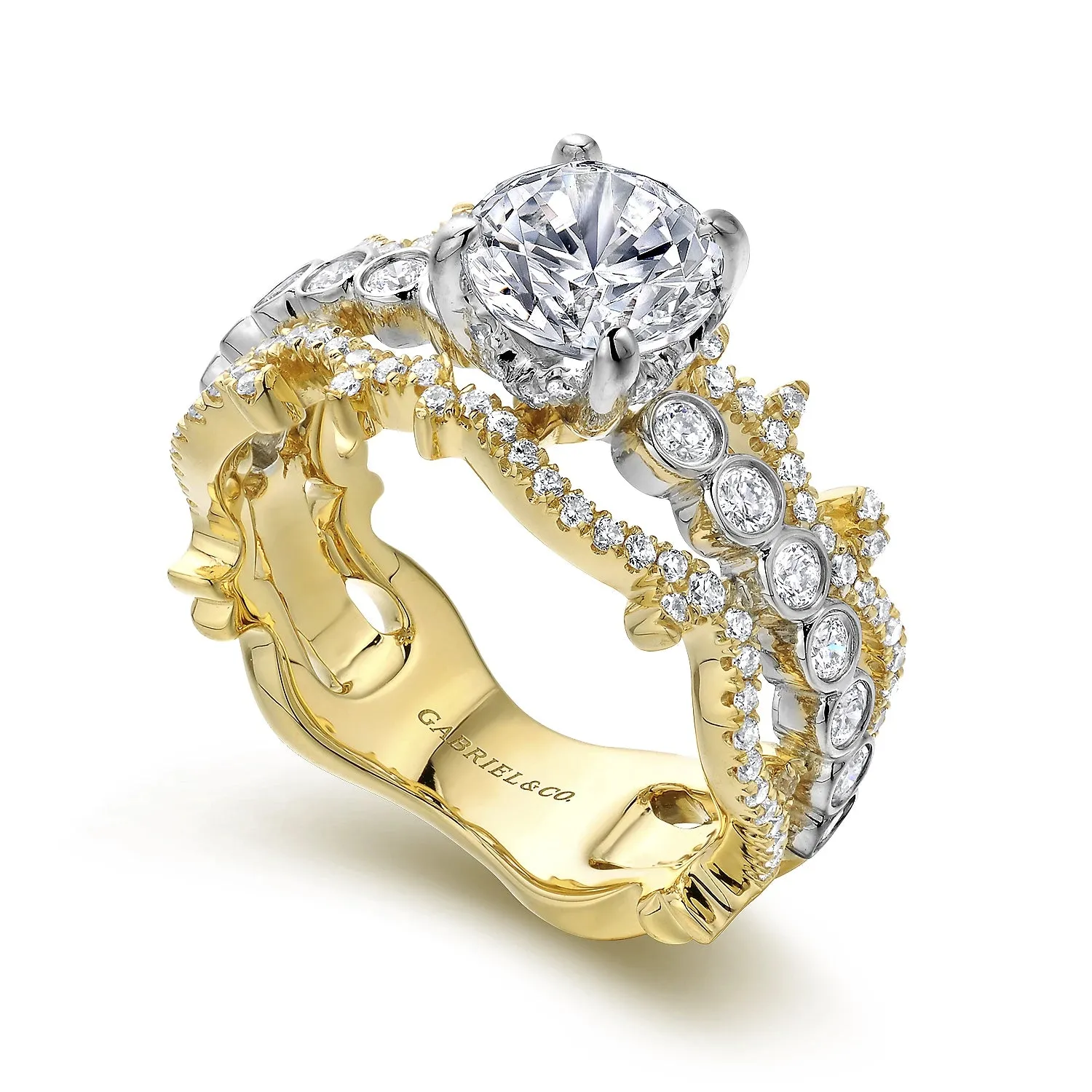 Intricate Two Tone Wide Diamond Engagement Ring Mounting