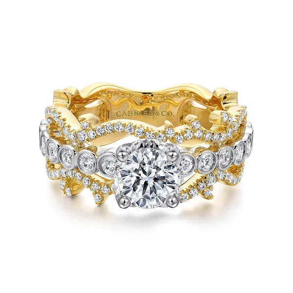 Intricate Two Tone Wide Diamond Engagement Ring Mounting