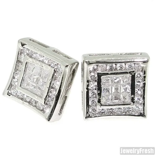 Invisible Set Fully Iced Channel Set CZ Kite Earrings