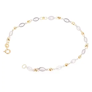 Italian 14k Two Tone Gold Oval & Ball Beads Link Bracelet 7.5" 3.5mm 2 grams