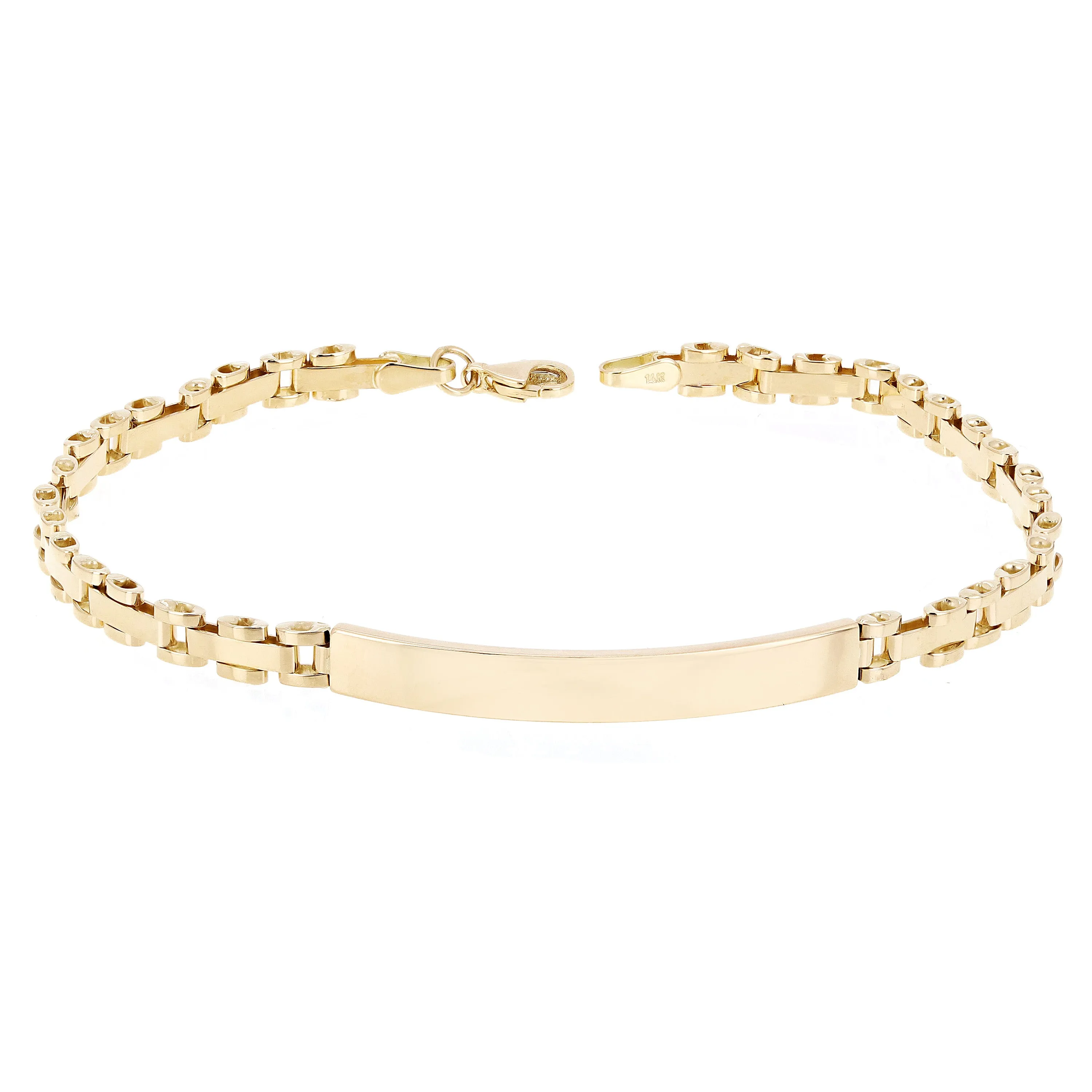 Italian 14k Yellow Gold Engravable Panther Link ID Bracelet 8.5" 5mm 8.2 grams