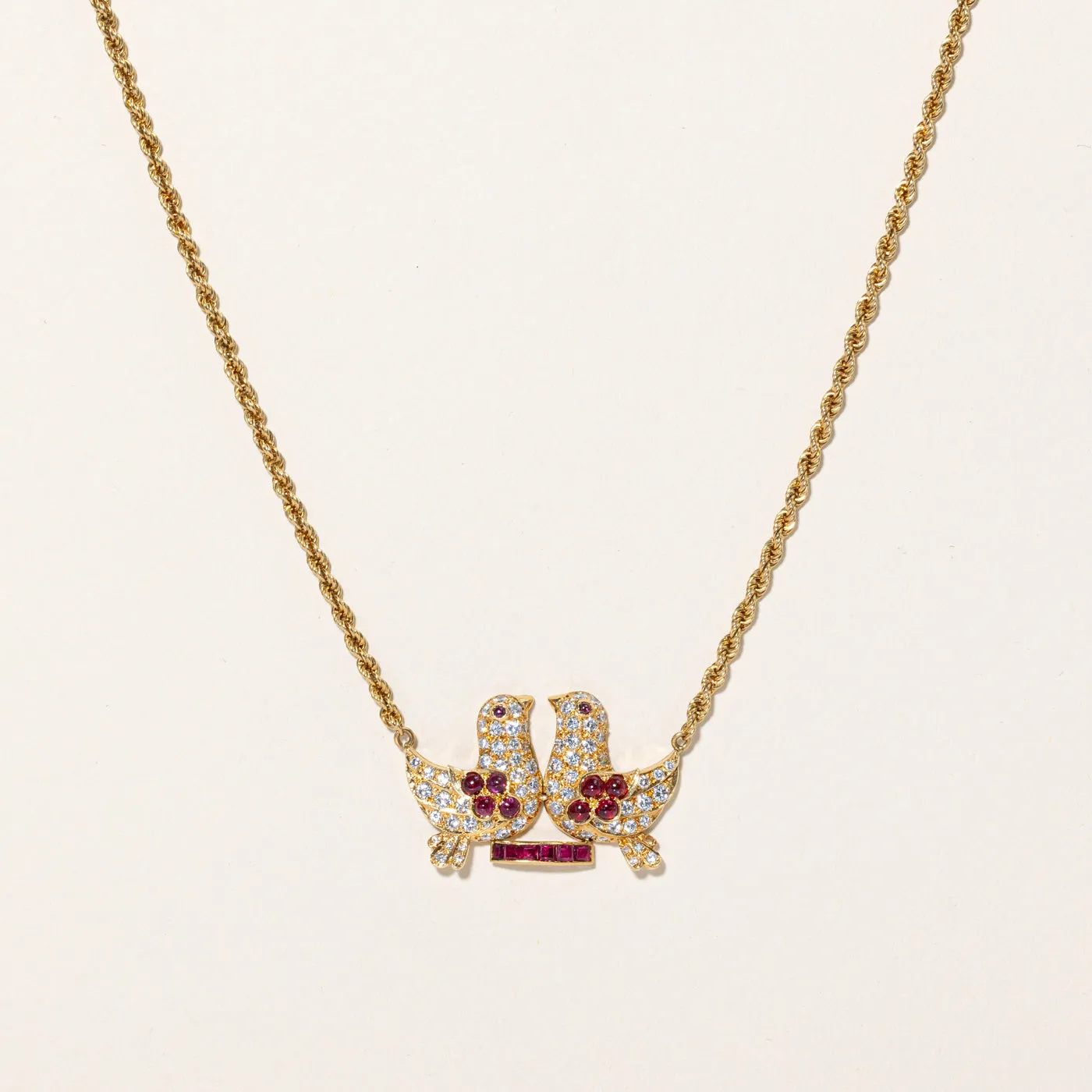 Italian Diamond & Ruby Bird Pendant Necklace | 1.30ctw, 1.14ctw | This items has an Earring set with SKU 6220-08