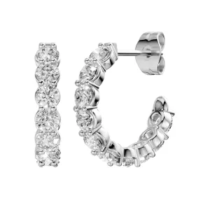 J Hoop Stud Earrings with 3.00ct of Laboratory Grown Diamonds in Sterling Silver and Platinum