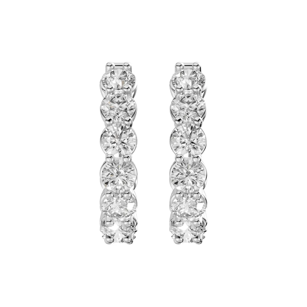 J Hoop Stud Earrings with 3.00ct of Laboratory Grown Diamonds in Sterling Silver and Platinum